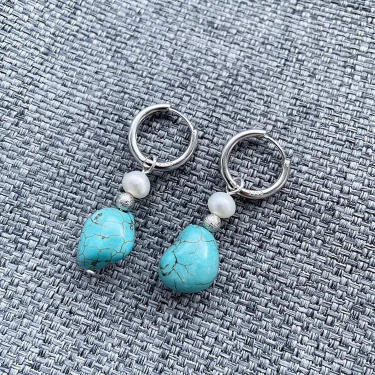 非金属仿水晶耳饰 蓝色随形中性单只优化松耳圈藏风康巴汉子耳饰