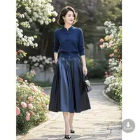 胖mm遮肚藏肉绝美新中式国风蓝色针织衫半身裙2025年新款女装套装