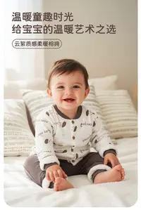 80g棉印花套装秋冬款厚款秋冬季套装婴幼儿女童保暖棉服厚款