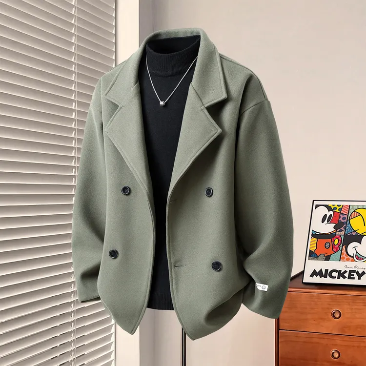 毛呢外套痞帅呢子夹克网红洋气炸街男装2025冬季爆款加棉男呢大衣