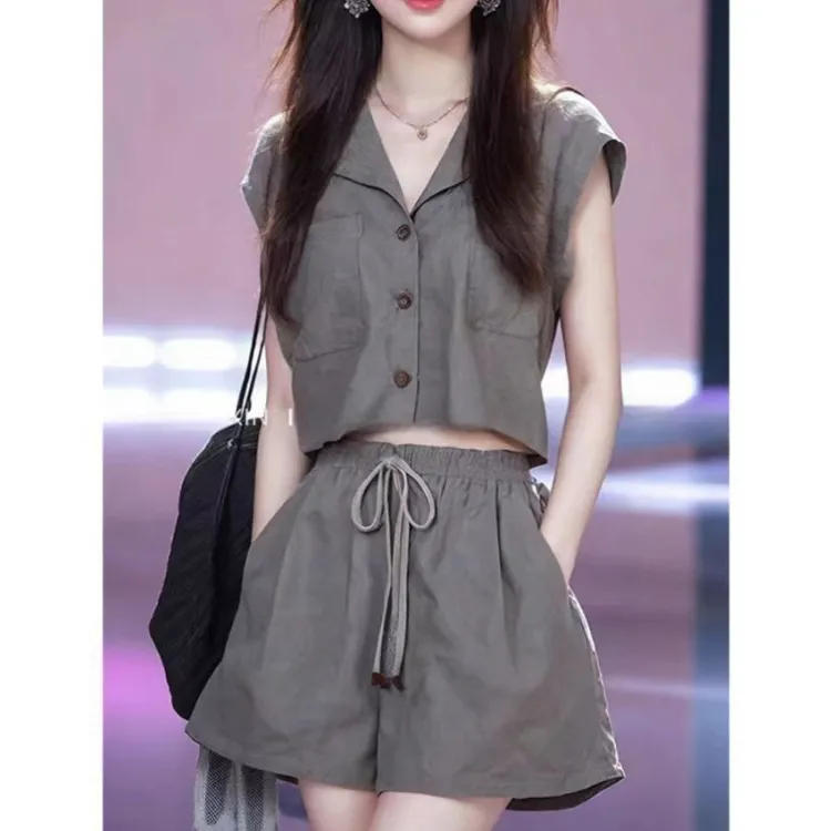 YY上衣短裤两件套装酷搭配一整套夏装轻熟炸街时尚网红长裤都市风