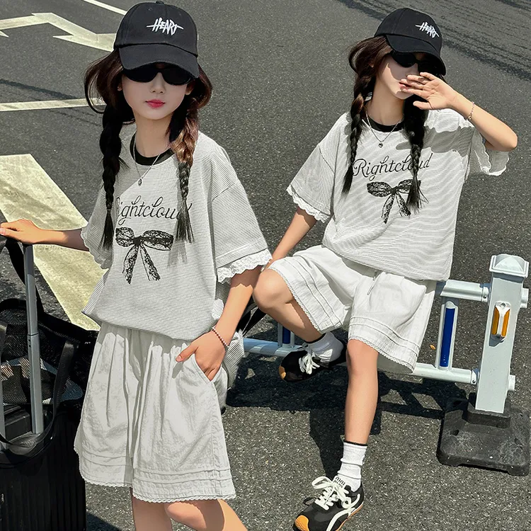 女童夏装套装2025新款6-12岁15岁中大儿童休闲运动洋气纯棉两件套