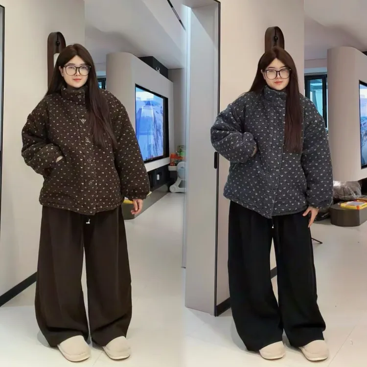 2025冬季新款摇粒绒加厚大码宽松夹棉外套高腰加绒糯米裤套装