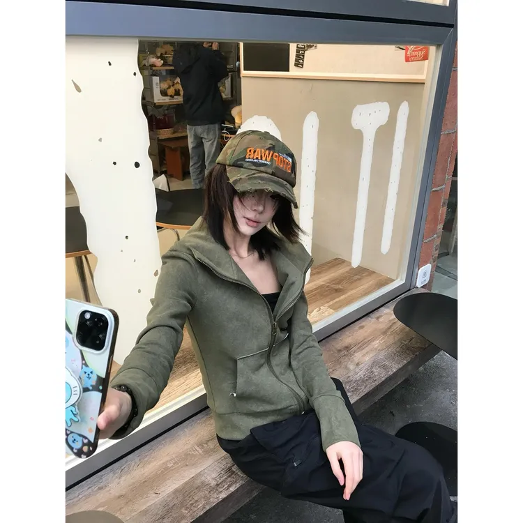 春秋新款女装连帽拉链开衫卫衣韩版休闲显瘦百搭简约日常外套上衣