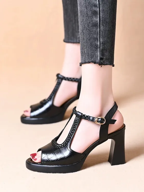 夏季新款高跟鱼嘴凉鞋气质百搭粗跟