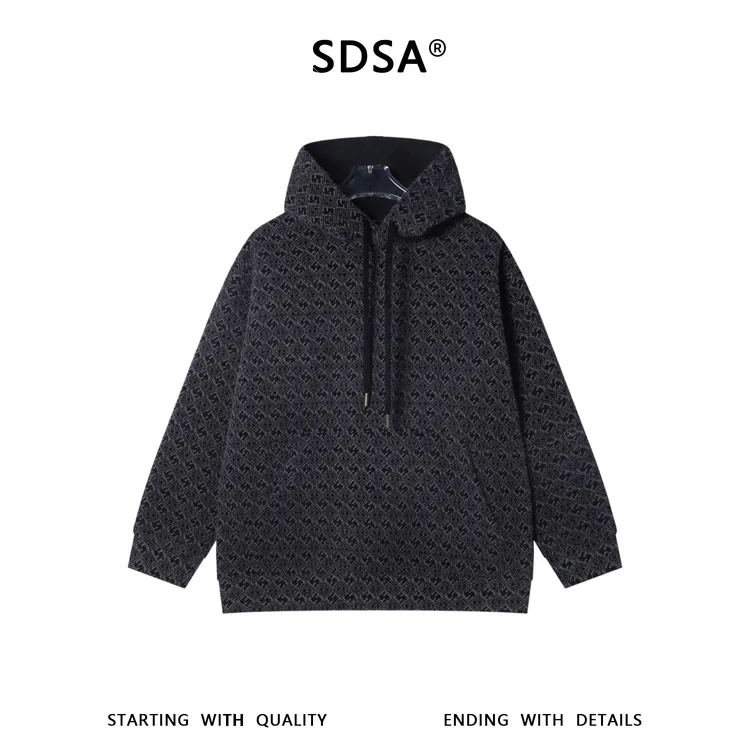 SDSA男士秋冬新款痞帅男装美式高街绒毛提花连帽卫衣百搭宽松上衣