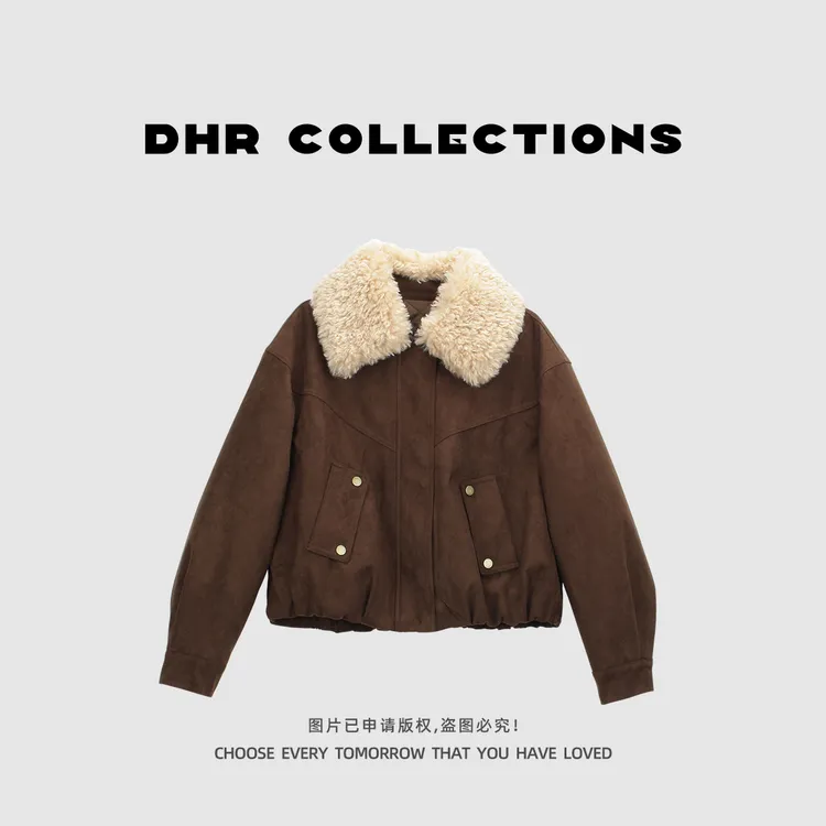 豆豆9【毛领夹棉外套】韩版翻领厚款百搭棉服（毛领可拆卸）-818325QW