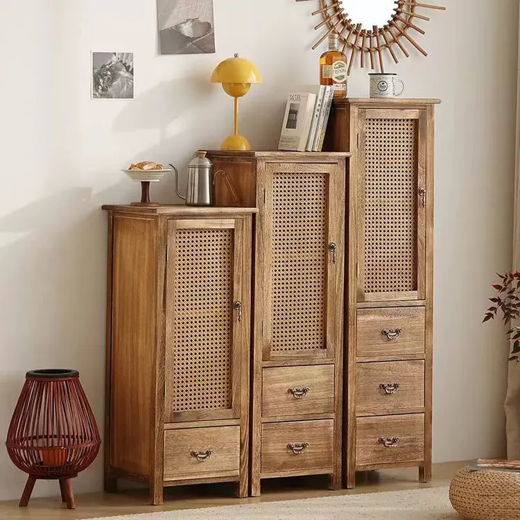 实木斗柜客厅靠墙储物柜卧室抽屉式收纳柜简约现代小酒柜窄柜带门