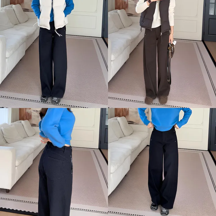 【余欢欢】冬季时尚百搭简约显瘦拼接弯刀牛仔长裤-YHK50406