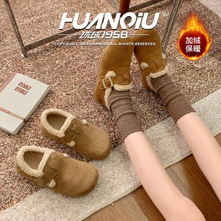 环球秋冬勃肯鞋女包跟厚绒2025新款加绒加厚保暖时尚休闲百搭潮流