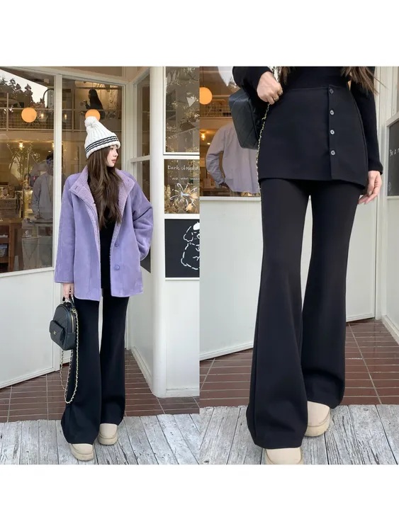 EIA一尧【我假胯呢！？】韩系气质加绒屁帘裤显瘦微喇休闲ins百搭裤子