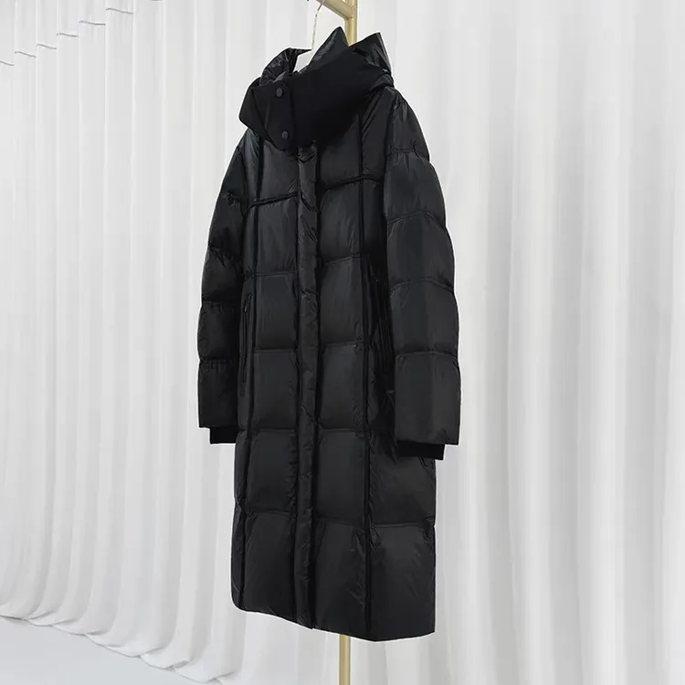 白鹅绒连帽中长款简约宽松冬季韩版过膝时尚百搭保暖