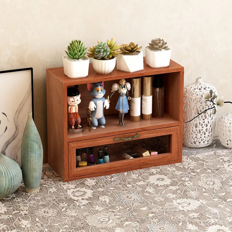 杯子置物柜桌面化妆品展示架子实木质收纳盒护肤品多场景收纳架