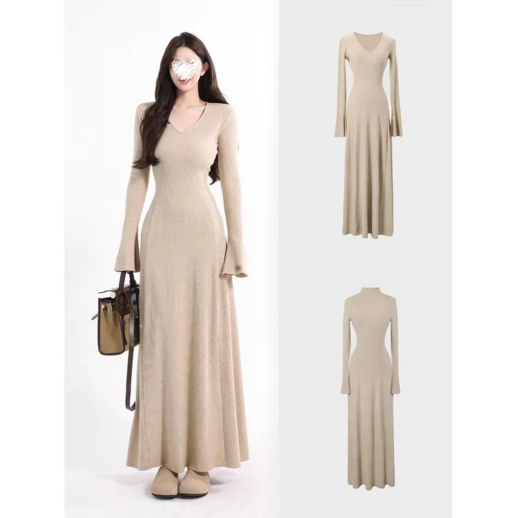 Miss sumey#1512#1513v领/半高领显身材气质针织收腰内搭连衣裙子