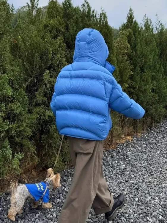 明星同款克莱因蓝秋冬新款白鸭绒250克羽绒外套上衣女