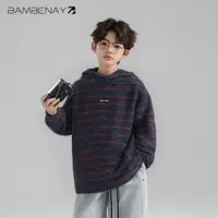 班贝纳【条纹暖云绒卫衣】男童连帽撞色套头衫秋冬装中大儿童C2960