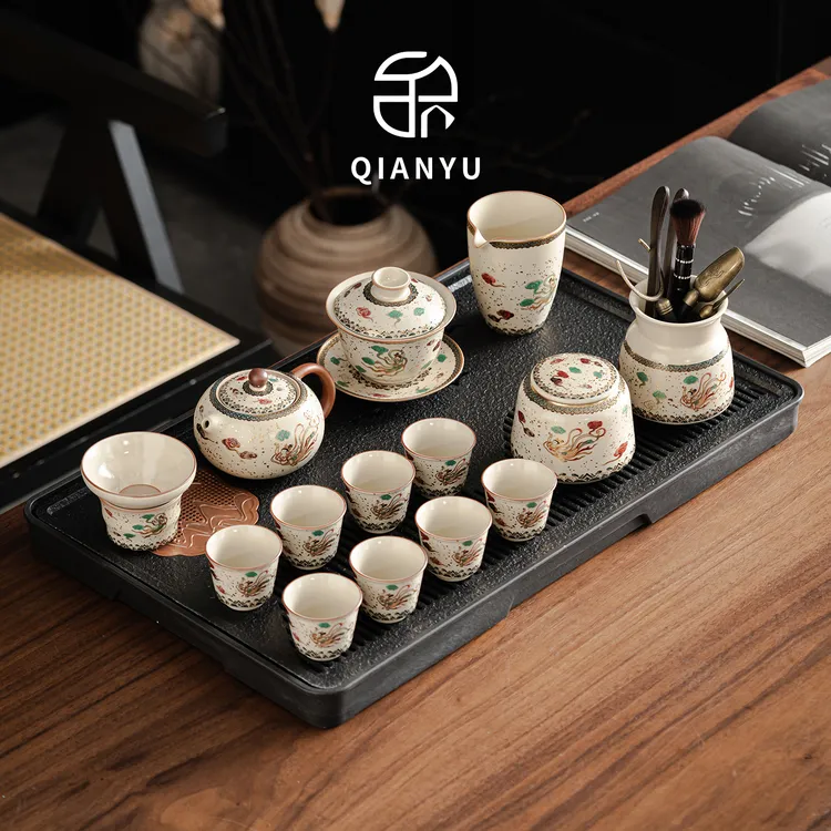 汝窑敦煌飞天功夫茶具套装家用会客高档茶壶茶杯大容量茶盘整套