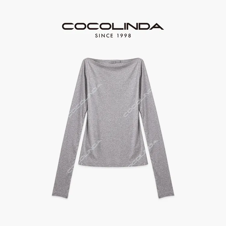 COCOLINDA | 灰色一字肩‘M款’堆堆袖欧美风加长版打底T3470
