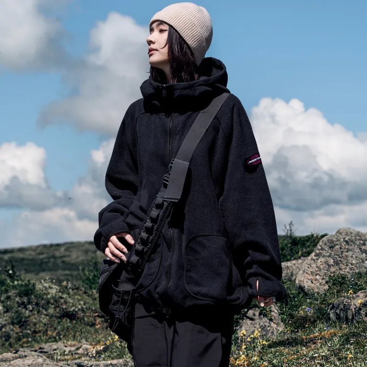 AOGZ潮牌摇粒绒加厚外套2025新款工装休闲拼接男女同款连帽上衣