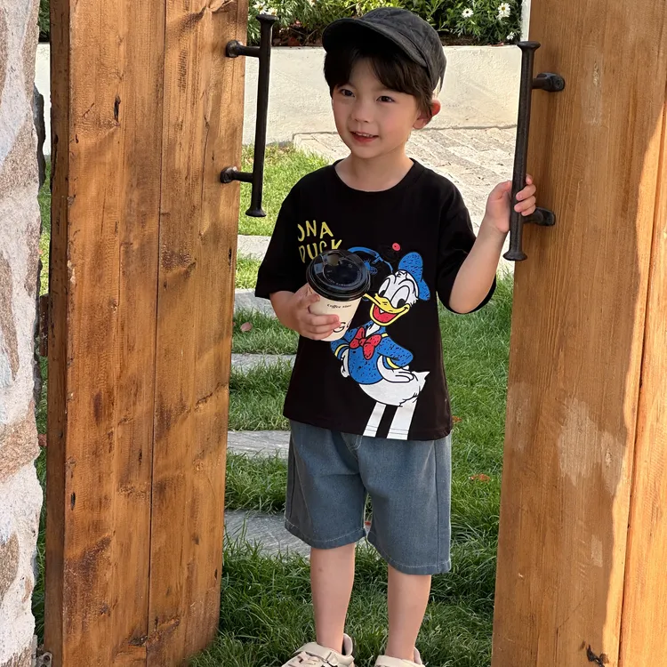 实体火爆款夏季爆款男童纯棉印花短袖T恤夏季中小儿童装套装牛仔