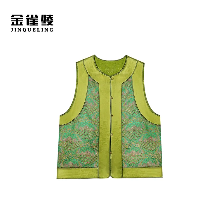 金雀绫【武陵春】桑蚕丝设计师感缎面提花大码女装马夹SZA1T069