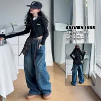 女童韩版屁帘牛仔裤秋季2025新款儿童洋气拖地裤宽松阔腿裤套装