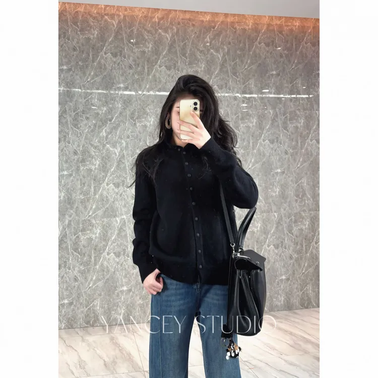 Yancey燕西温柔风高领单排扣软糯毛衣外套秋冬季韩系立领外穿针织开衫XJ5705