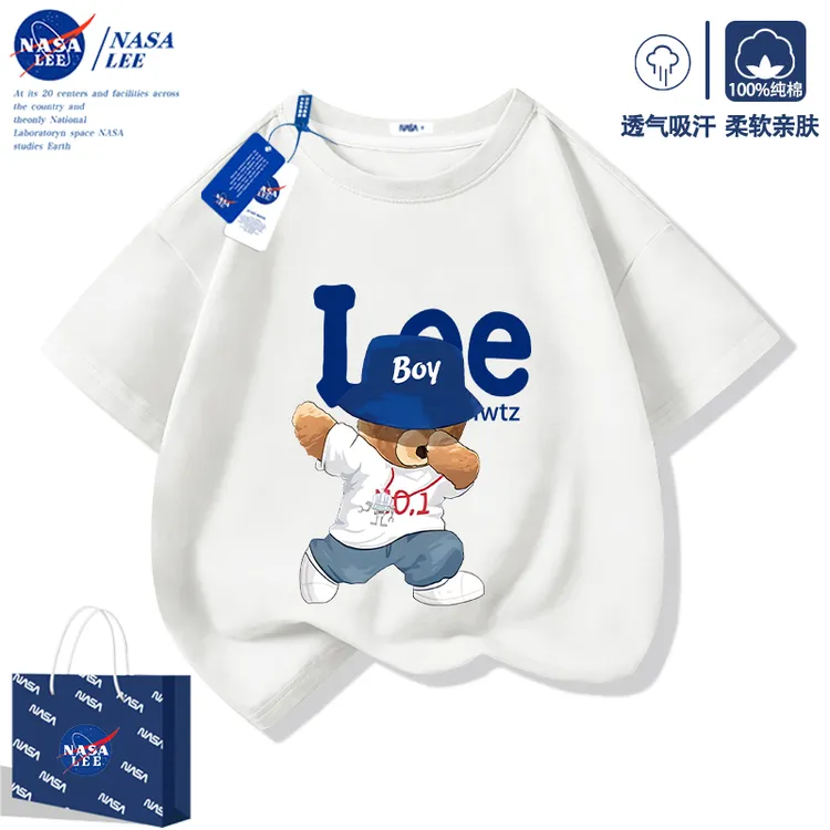NASA儿童短袖女童男童夏季纯棉新款中大童装小熊T恤男孩夏装半袖
