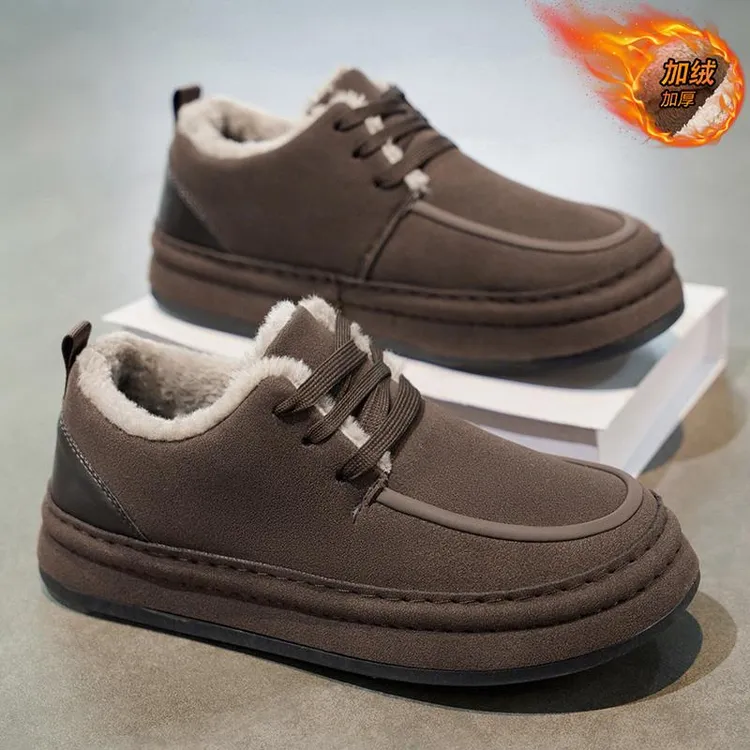 俞兆林冬季男鞋加绒保暖棉鞋男士豆豆鞋复古休闲运动软底翻毛皮鞋