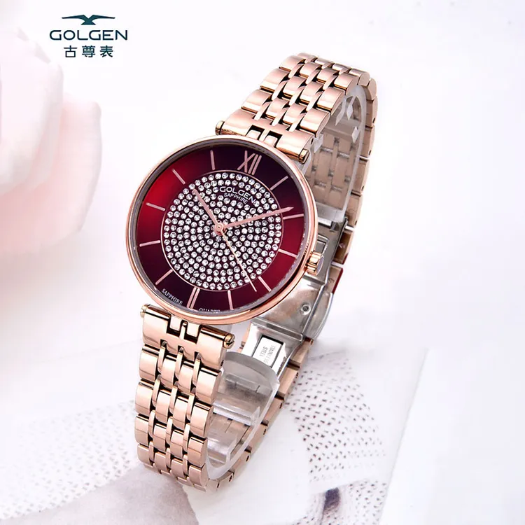 古尊/GOLCEN正品手表女时尚大表盘满天星女表防水石英表GN.9161