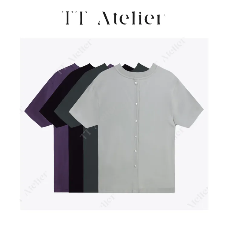 TT设计师【旧筏】夏季时尚设计感小众圆领纽扣短袖t恤TT259909