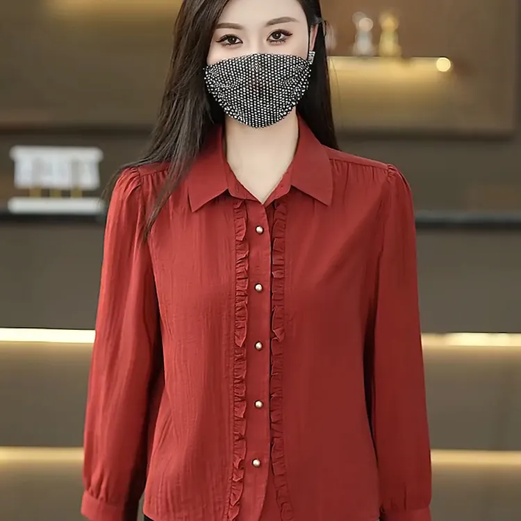 2025秋季新款时尚简约长袖宽松百搭衬衫韩版女减龄上衣时尚休闲
