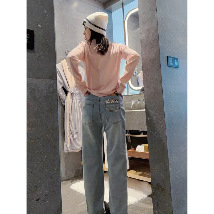 BETTER JOELAY -加绒【浅蓝奶盖】时尚百搭休闲直筒牛仔裤JG9718