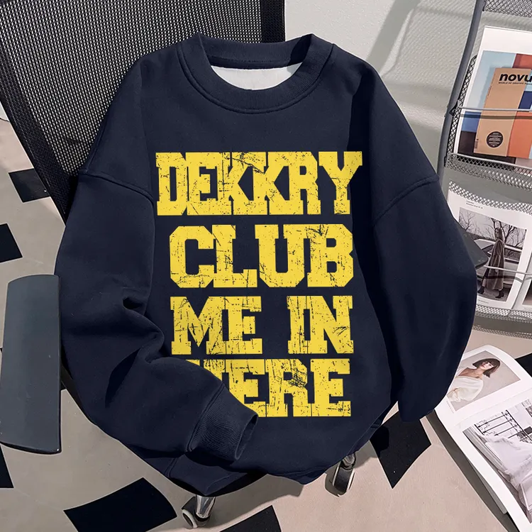 Dekkry潮流设计流行字母印花秋冬新款藏青色圆领卫衣男女套头上衣