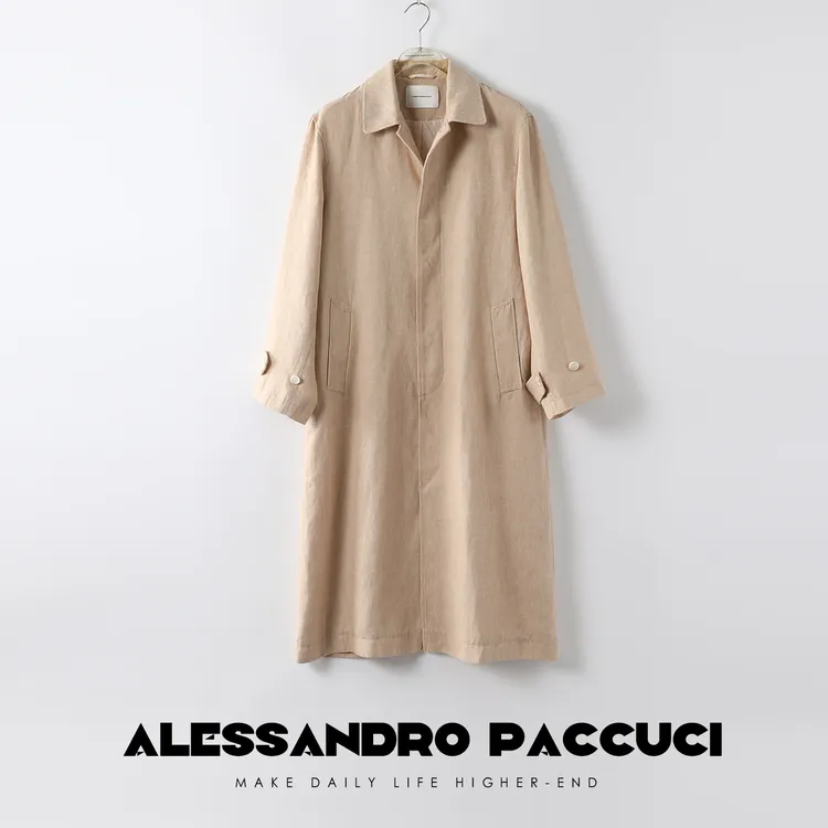 【孤品特价不退换】洛哥21450X 亚麻混纺翻领设计感阔版风衣