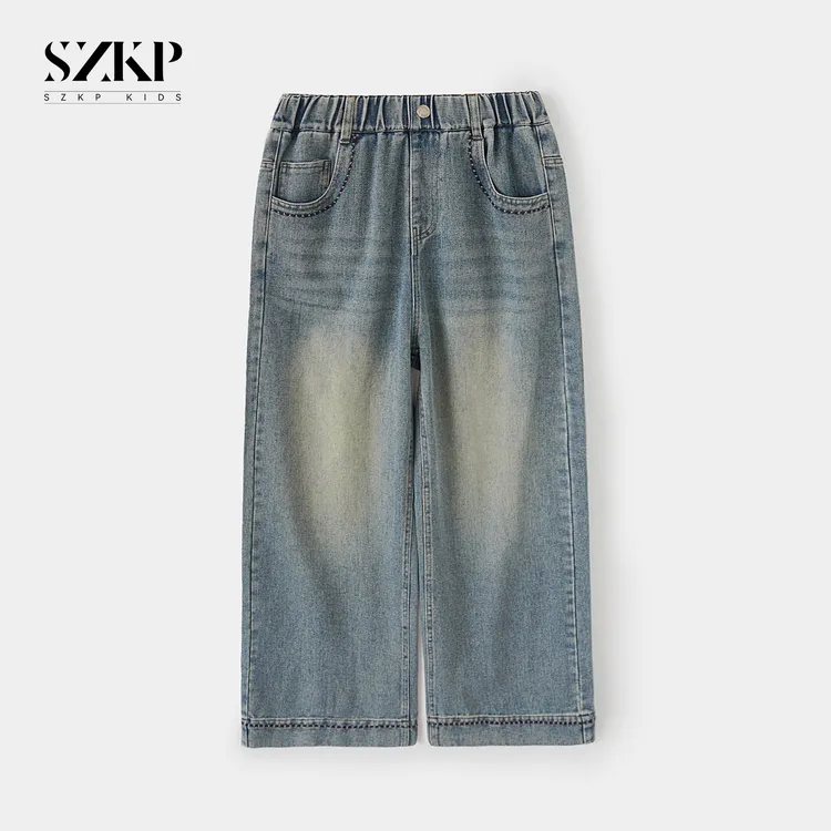 SZKP女童秋装新款牛仔长裤中大童休闲直筒裤儿童裤子JMKQ552426
