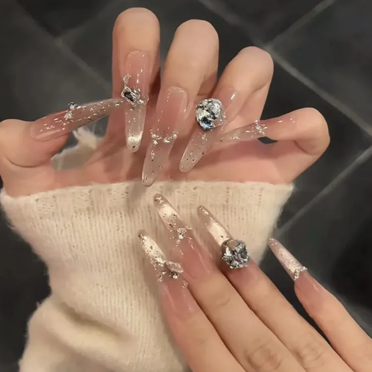 【冰莓式】纯手工穿戴甲爆闪渐变猫眼细闪亮片高质量穿戴甲片高级感