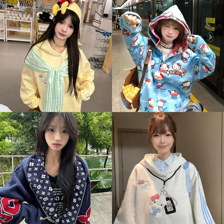 秋冬潮流新款连帽卫衣女款加绒宽松设计款美式休闲百搭外套#合集