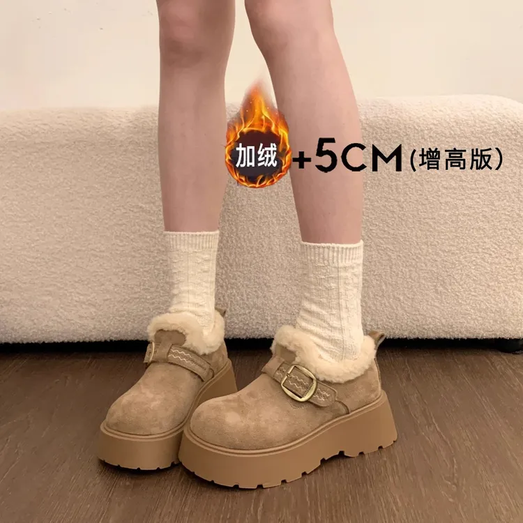 厚底增高加绒保暖勃肯鞋女鞋2025新款冬季雪地靴乐福鞋毛毛棉鞋