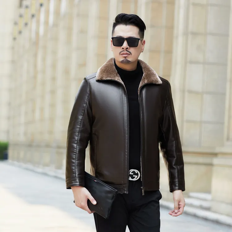 【乘806】冬季新款加绒加厚男士真皮商务休闲男装皮衣外套时尚百搭