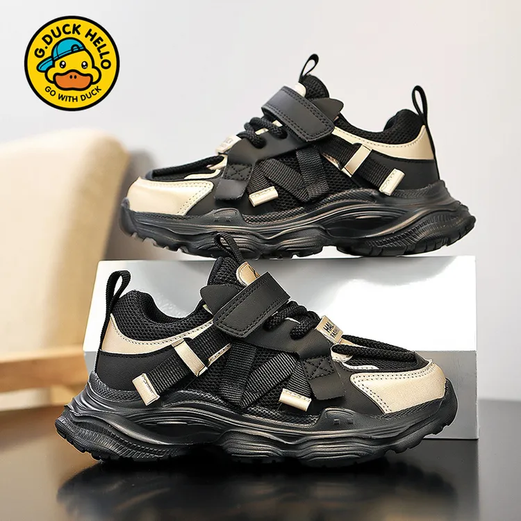 小黄鸭儿童运动鞋2025春秋季中大童皮面网鞋男孩透气跑步男童鞋子