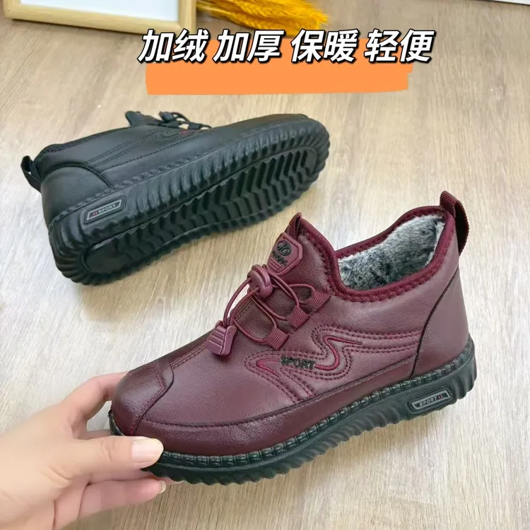 妈妈棉鞋冬季新款加绒防滑防水中国风平跟短靴极简风松紧带休闲风