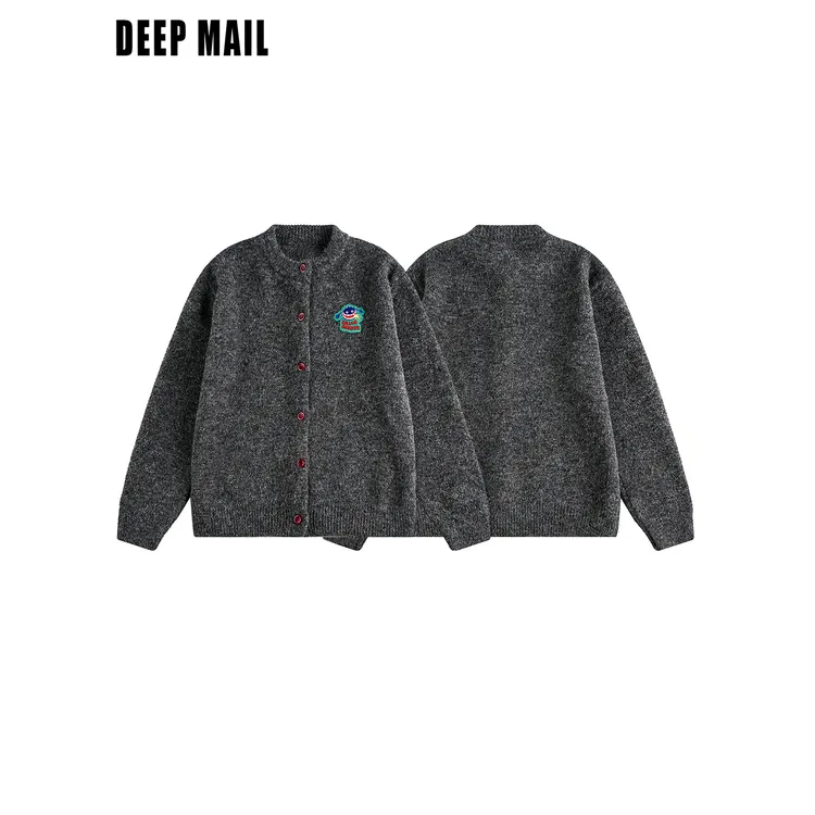 DEEPMAIL 短款羊毛混纺针织开衫男女同款秋季高品质刺绣外套上衣