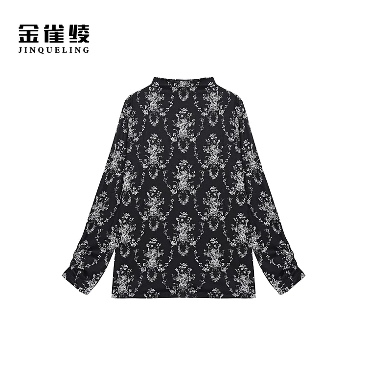 金雀绫【花笺秘语】半高领法式设计印花加宽加大衬衫SZA3ST798