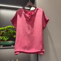 【霜感雾面】中式上衣复古传统改良夏季玫红宽松气质上衣5973