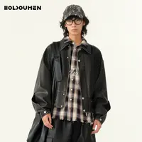 Holdoumen25秋季日常系列束腰廓形洗水皮夹克
