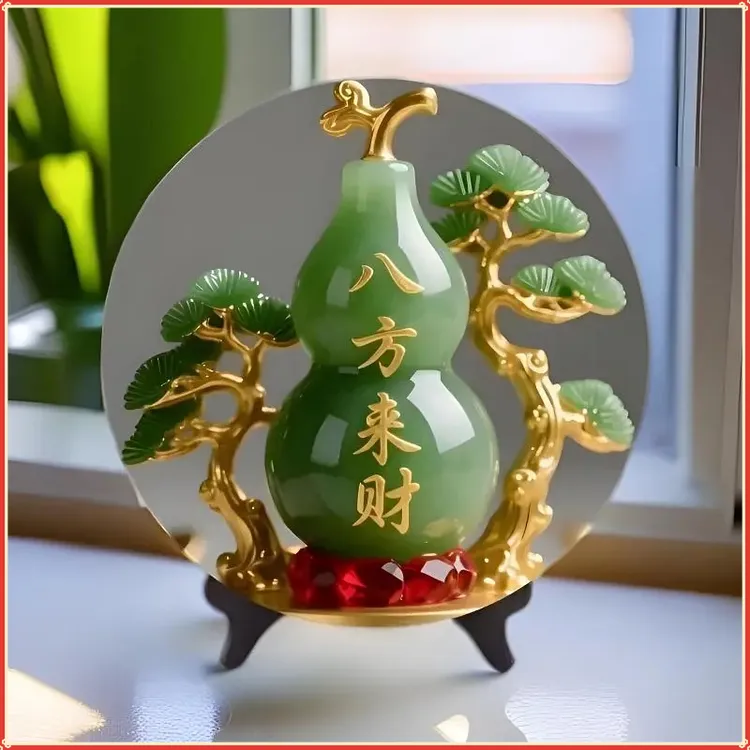 八方来财财好客厅摆件家用寓意装饰桌面翠玉葫芦摆台居家玄关摆台