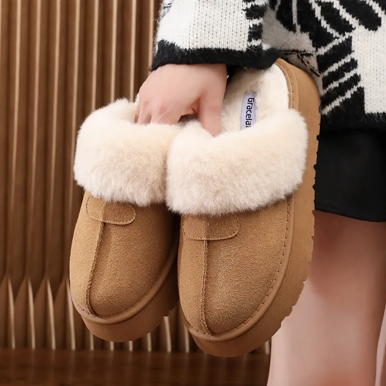 雪地靴女2025年冬季新款毛毛鞋拖鞋女厚底加厚加绒外穿真皮棉鞋女