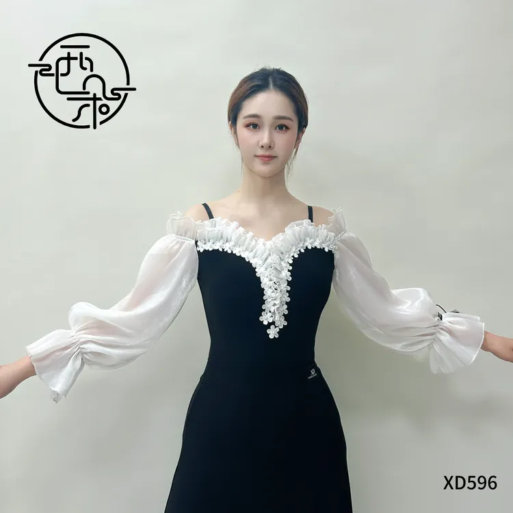 西朵舞服撞色经典优雅赫本显瘦露肩摩登舞练功服上衣XD596