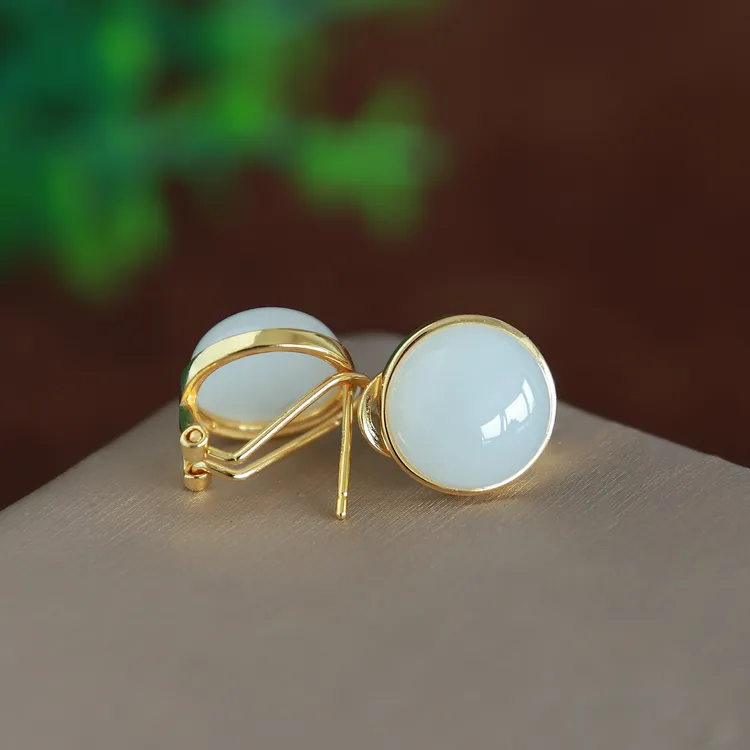 天然正品和田玉白玉蛋面耳扣简约百搭款玉石耳饰高品质羊脂玉耳钉